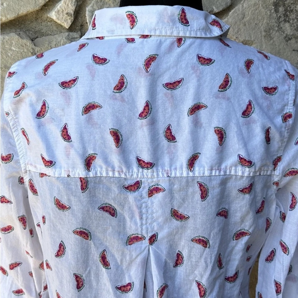 4th of July Womens Watermelon‎ Print Shirt Size M White Pink Button Front - Picture 6 of 6